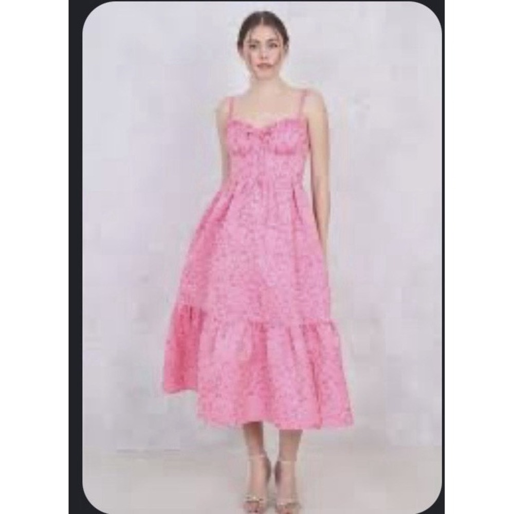 Bright The Label Pink Floral Jacquard Midi Dress Size M